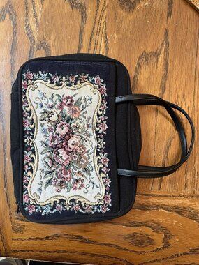 Vintage Zondervan Floral Needlepoint Bible Cover Bag With Handles